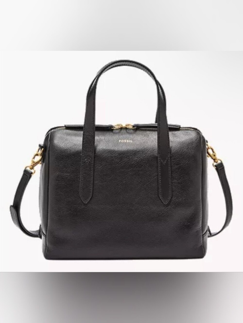 Fossil Black Leather Box Satchel with Gold Hardware